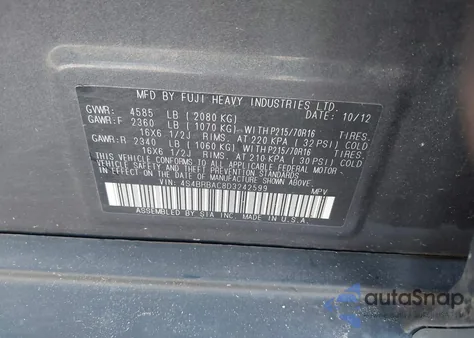 2013 Subaru Outback 2.5I z USA, uszkodzony, nr VIN 4S4BRBAC8D3242599